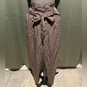 Taupe High-Waisted Tie-Front Pants